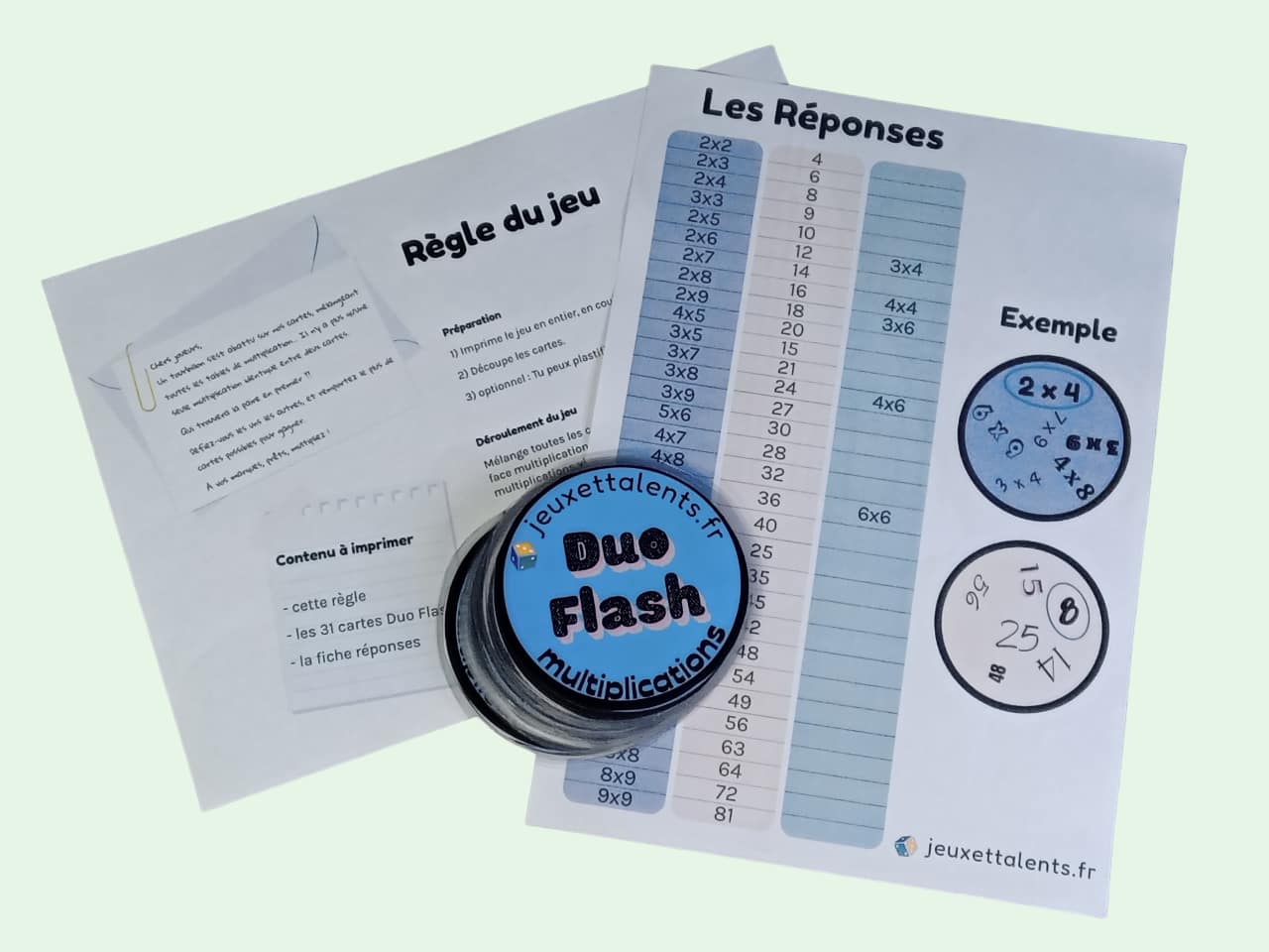 Duo Flash multiplications jeu éducatif à imprimer cartes tables