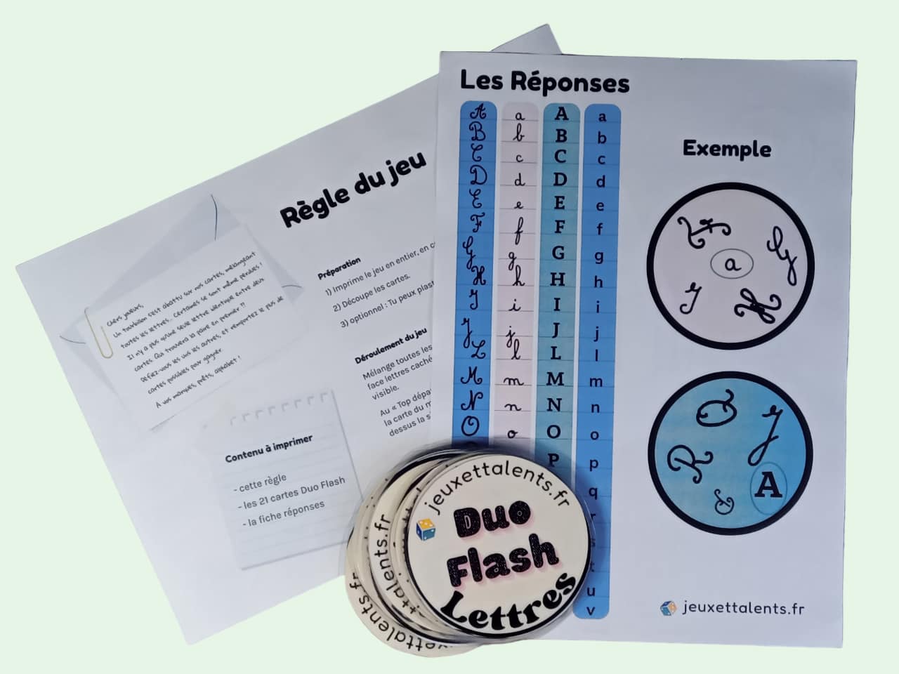 Jeu de cartes à imprimer Lettres Dobble alphabet Règle du jeu Réponses