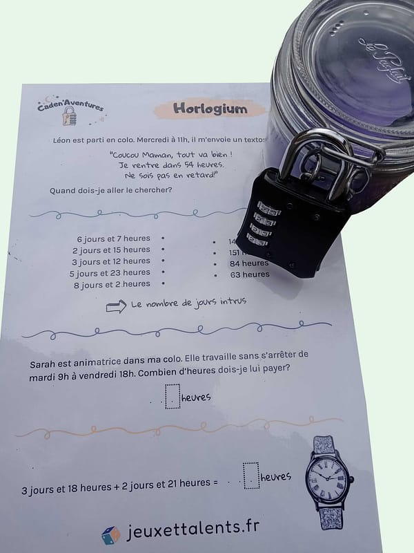 jeu imprimable heures jours conversions