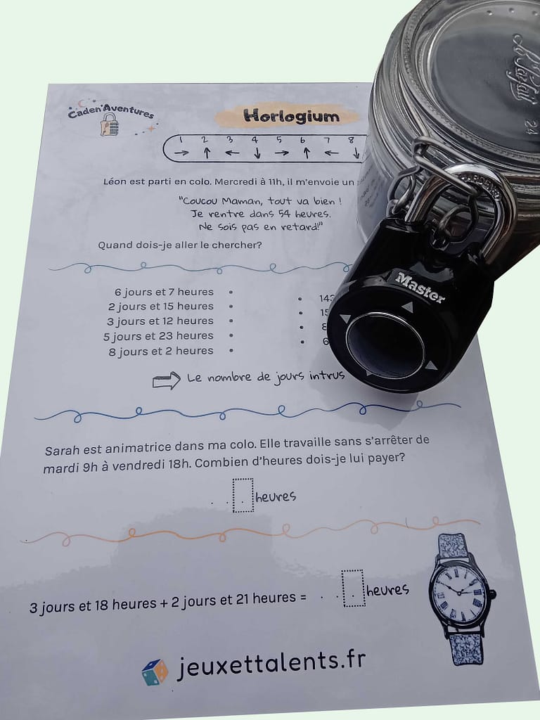 jeu imprimable heures jours conversions